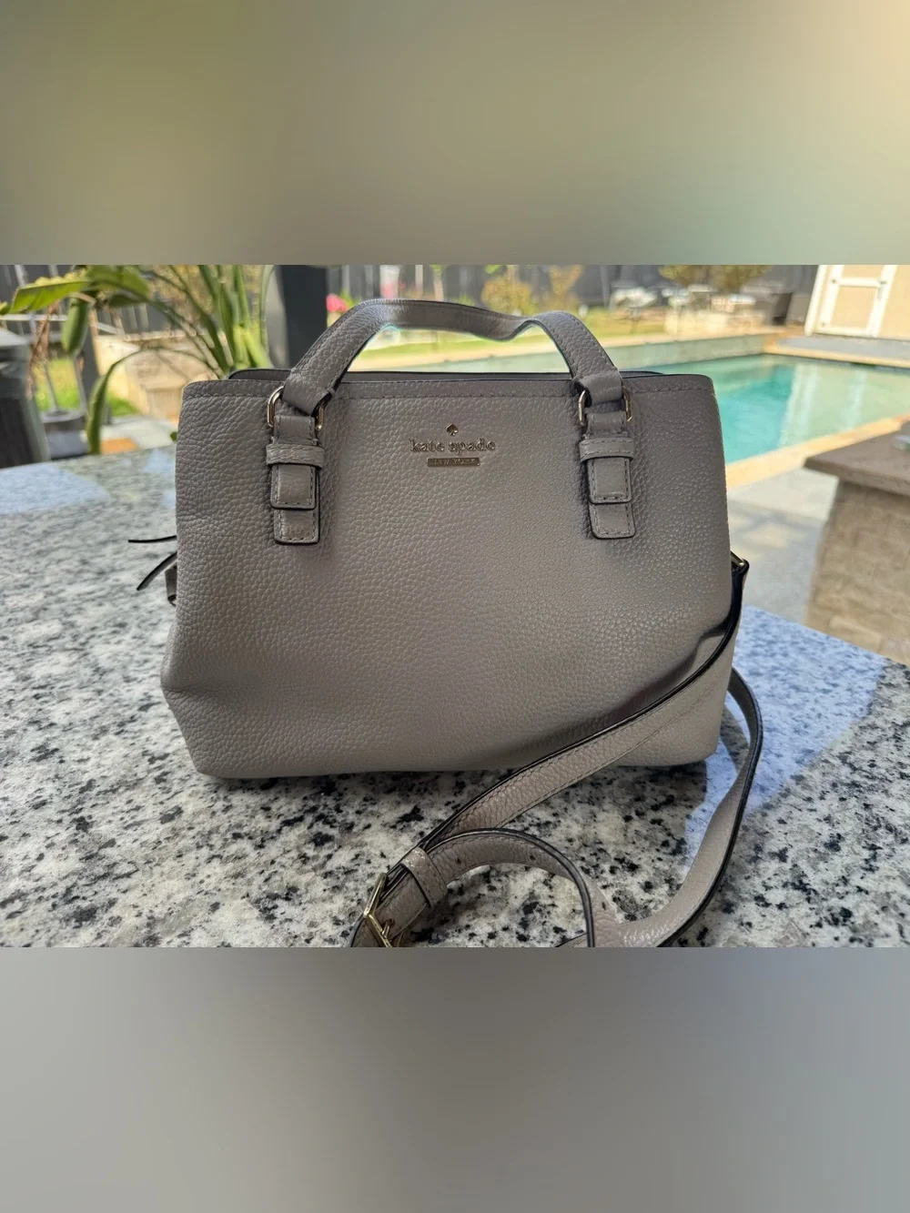 kate spade Gray Pebbled Leather Satchel with Crossbody Strap